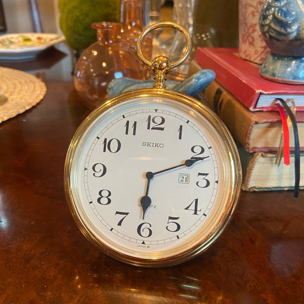 Gold Desk Clock Pocket Watch Style Seiko Japan Vintage Alarm Clock